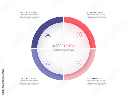 Pie chart infographic template divided by four parts. Vector illustration
