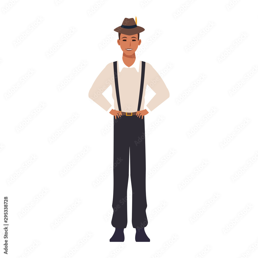 cartoon man with suspenders, flat design