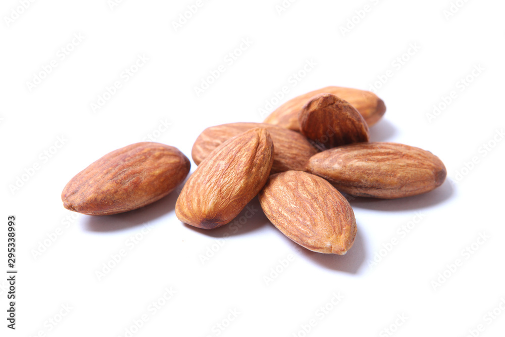 Whole almonds isolated on white. Whole almonds isolated on white.