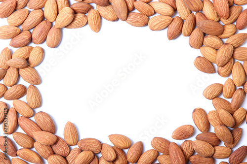Whole almonds isolated on white.