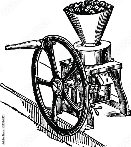 Hand Crank Machine vintage art drawing illustration