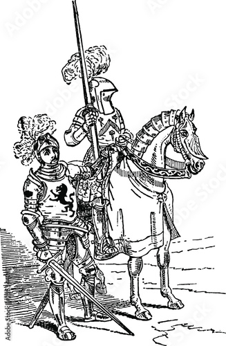 Tudor armour Knight History of England 1883 - antique vintage woodcut artwork illustration line art
