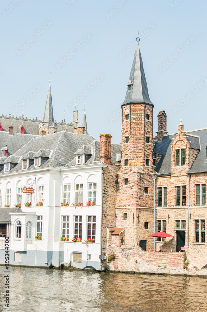 Vintage street in Bruges Belgium.Europe landscape panorama old town.