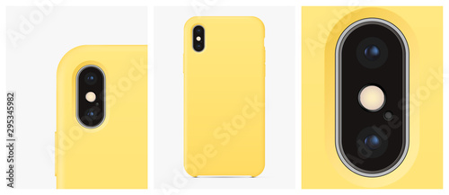 Mockup yellow silicone case for smartphone dual-camera