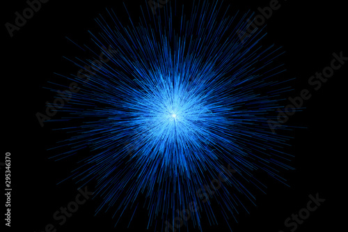 Blue glowing radial lines, magical lines, 3d rendering.