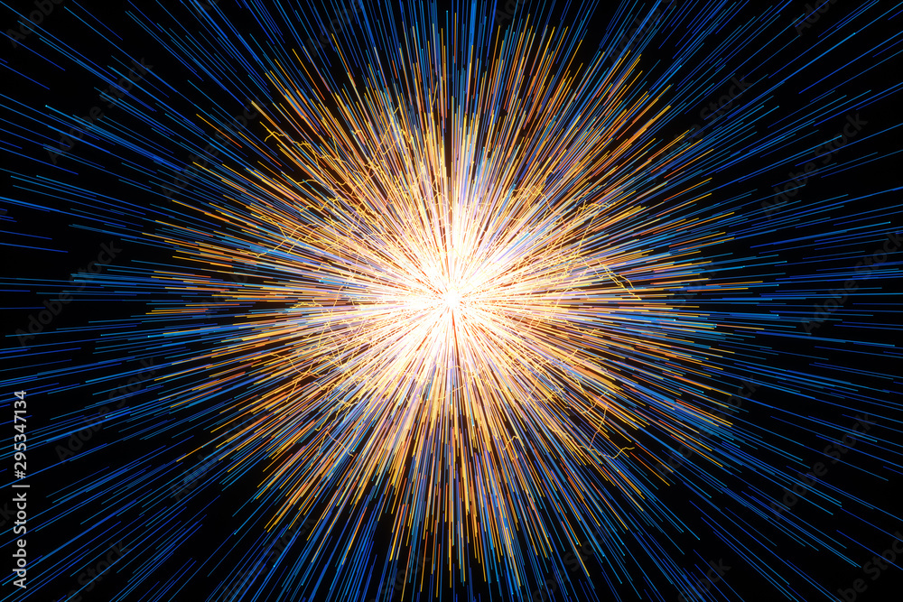 Golden glowing radial lines, magical lines, 3d rendering.