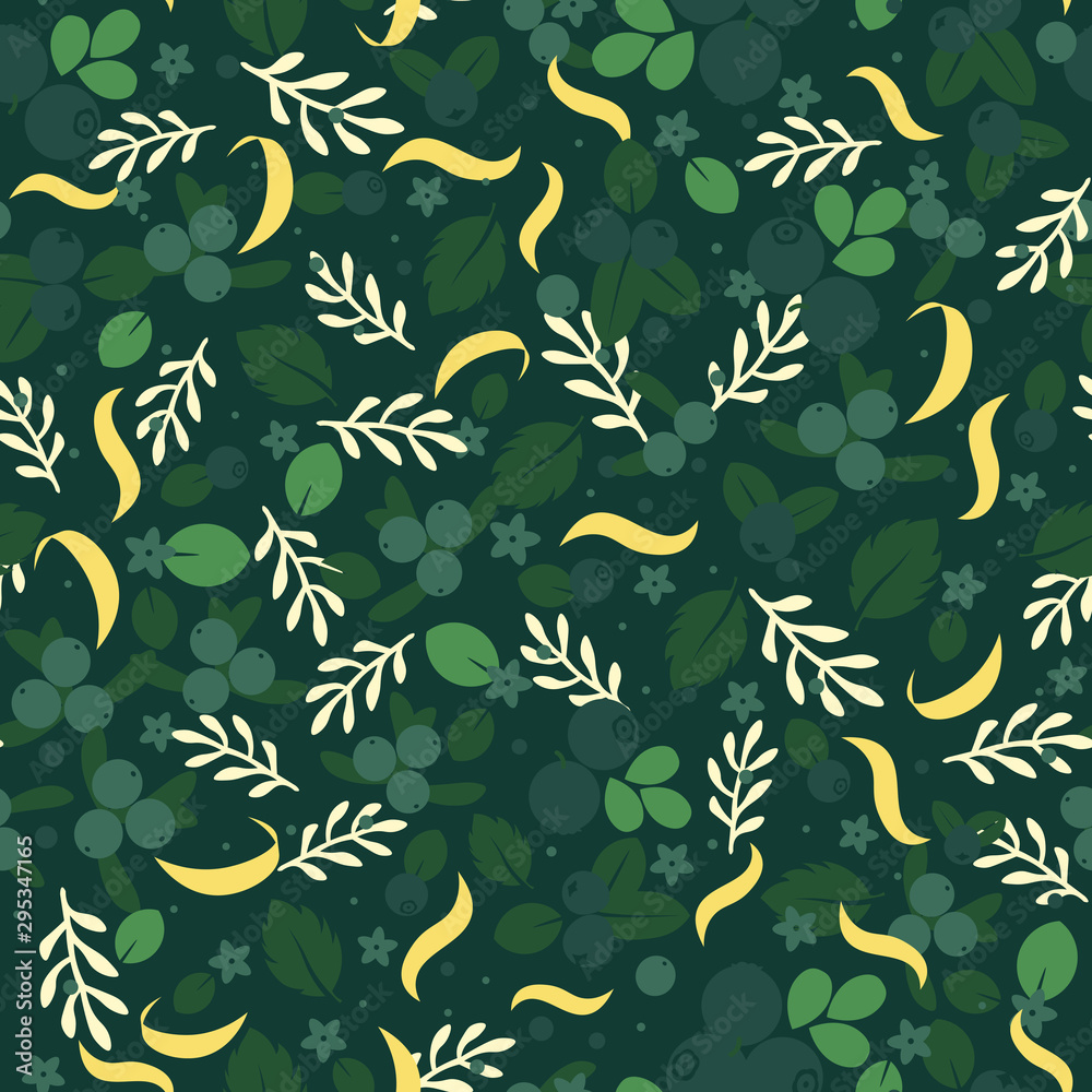 Vector flat flowers and berries seamless pattern design. Vector flat flowers and berries seamless pattern design.