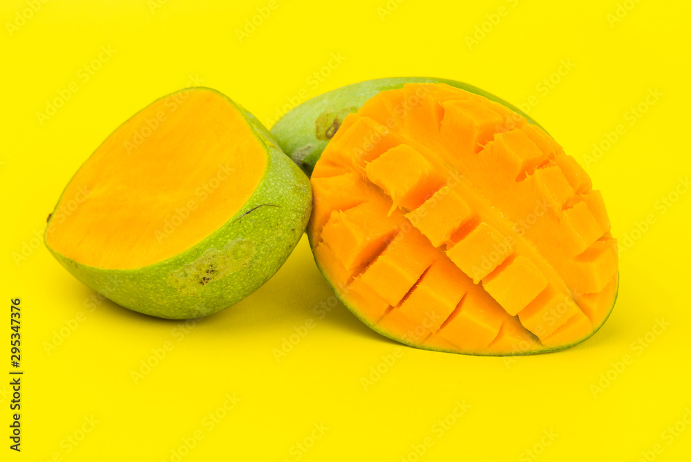Yellow slice mango isolated on yellow