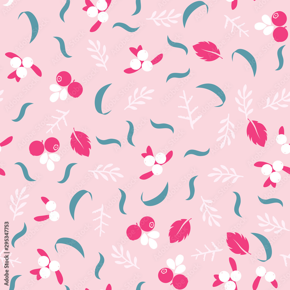 Vector flat flowers and berries seamless pattern design. Vector flat flowers and berries seamless pattern design.