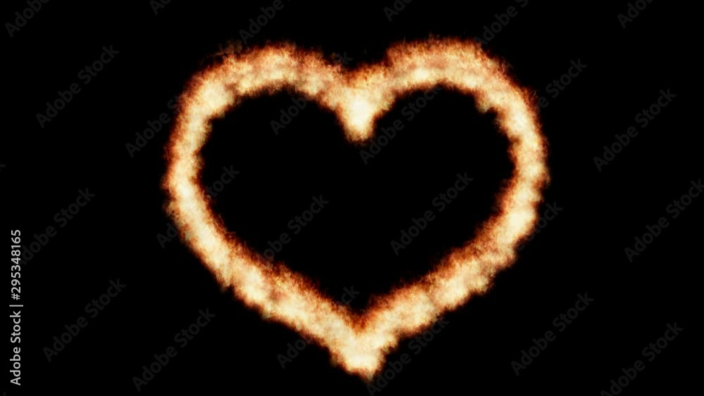 Burning heart isolated on black background, seamless loop. Burning heart isolated on black background, seamless loop.