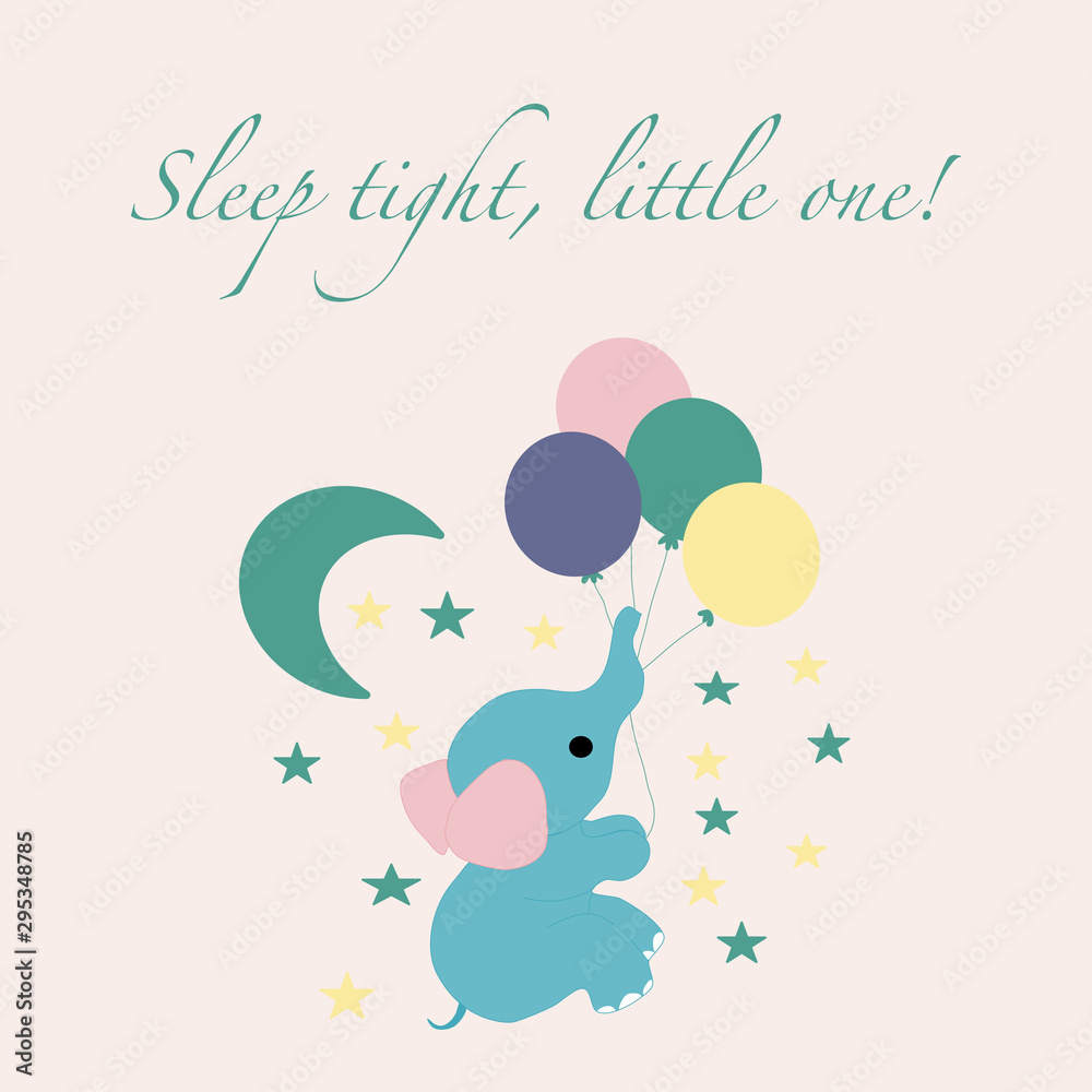 Blue flying elephant with balloons, vector illustration Blue flying elephant with balloons, vector illustration