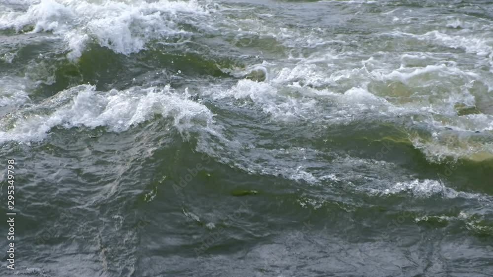 Powerful current in mountain river with foam and clear water, closeup view. Water rolled beautifully through the rapids, strong flow of water. Nature background. Powerful current in mountain river with foam and clear water, closeup view. Water rolled beautifully through the rapids, strong flow of water. Nature background.