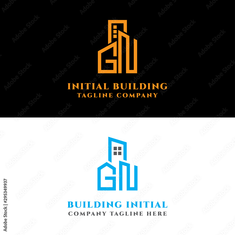 Initial concept of the GN Set logo with a vector building template for construction.