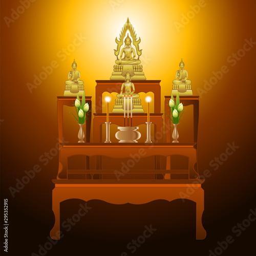set of altar table type five tables in gradient design,suitable for all of Buddhism ceremony,vector illustration