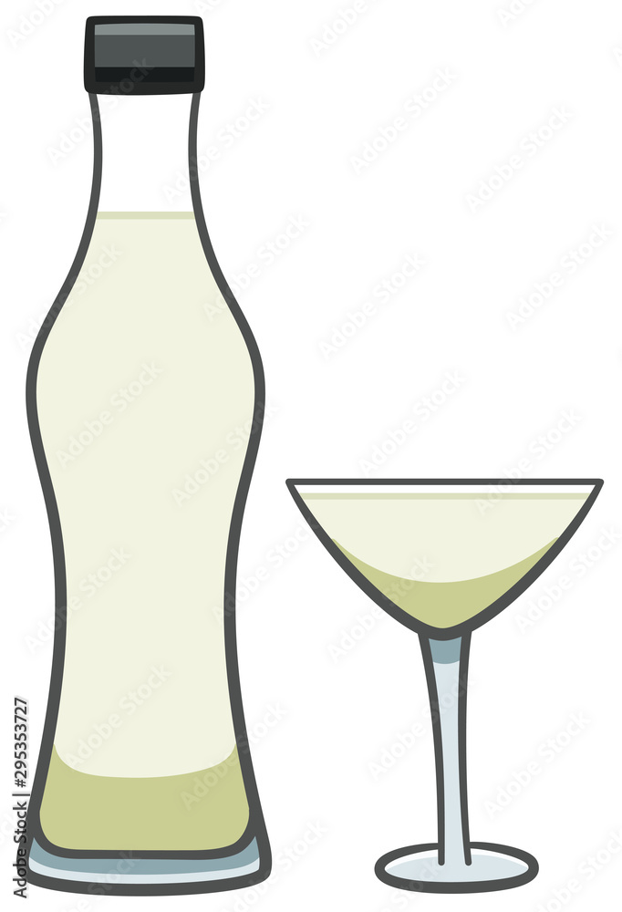 Full bottle and glass with martini isolated Full bottle and glass with martini isolated