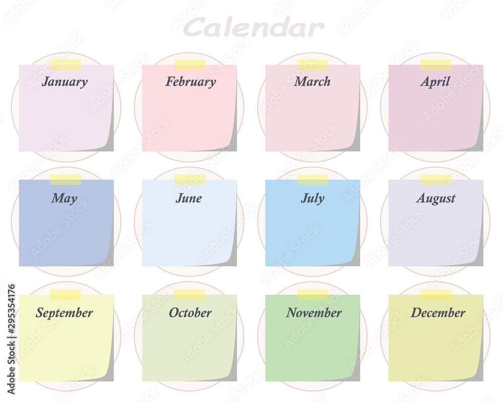 calendar vector with post paper notes and months - new years calendar calendar vector with post paper notes and months - new years calendar