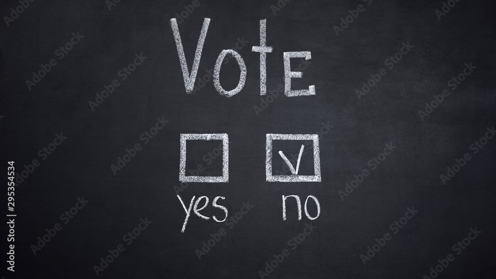 Obraz premium No answer marked in vote written on blackboard, president election, decision