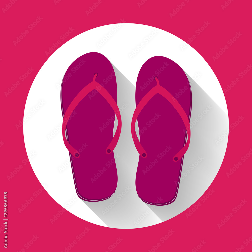 Purple beach sandals or slippers icon with long shadow. Flat design style. Purple beach sandals or slippers icon with long shadow. Flat design style.