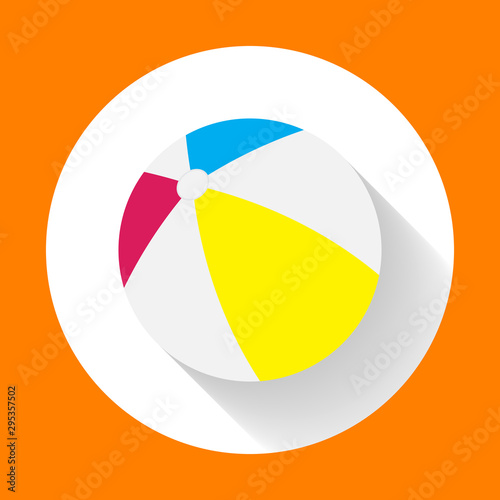 Summer colored rubber inflatable beach ball. Beach Ball flat icon with long shadow.