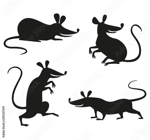 Set of silhouettes of rat or mouse.