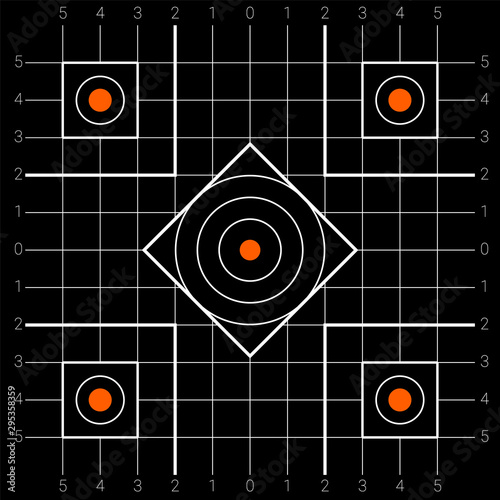 Square shaped shooting target with a points zones for firing practice and competitions.