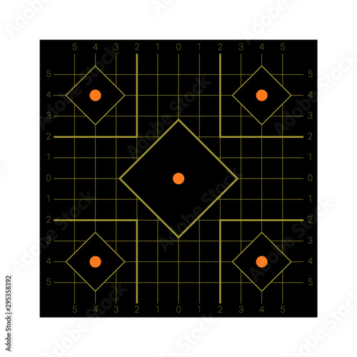 Square shaped shooting target with a points zones for firing practice and competitions.