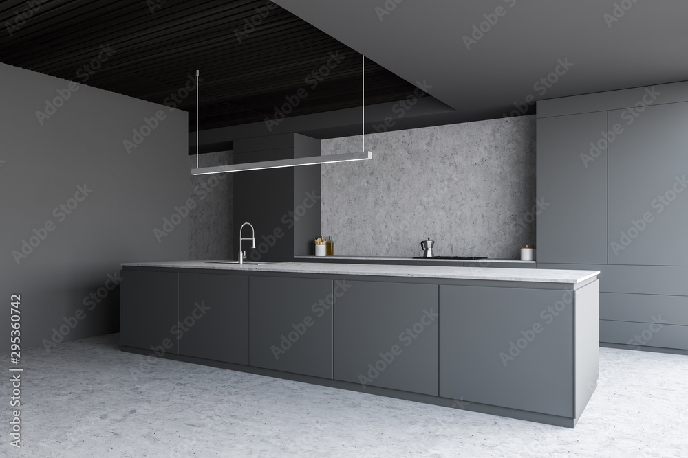 Cozy gray and concrete kitchen with countertops Cozy gray and concrete kitchen with countertops