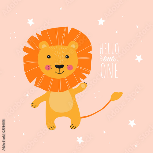 Cute hand drawn baby lion.