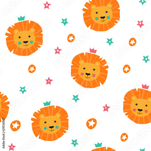 Seamless pattern with cute lion