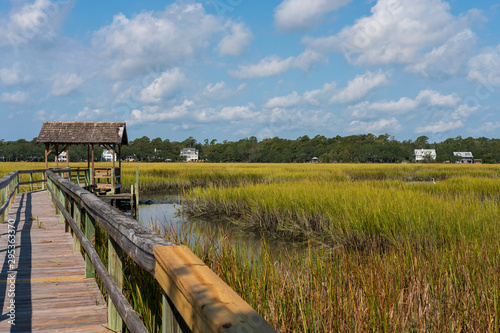 Marsh filled with ocean salt water and grasses