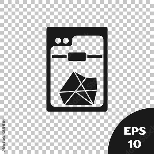 Black 3D printer icon isolated on transparent background. Vector Illustration