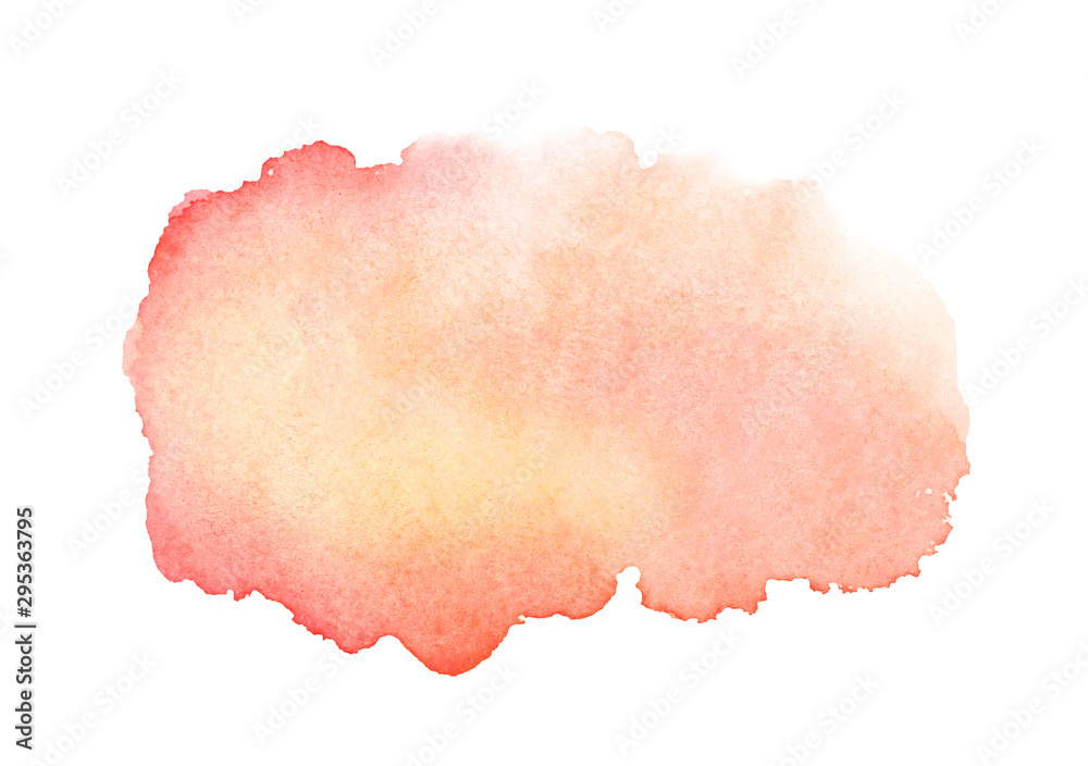 Abstract red yellow watercolor fill with stains isolated on white background