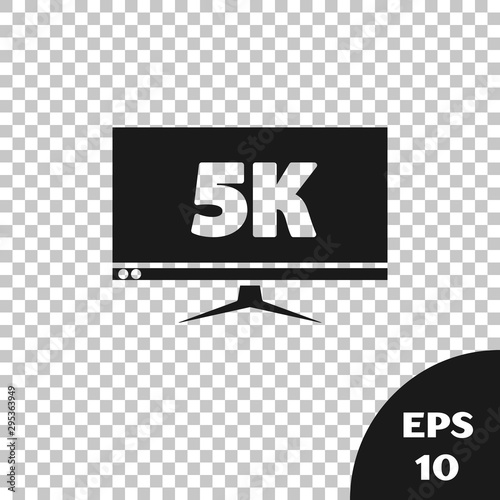 Black Computer PC monitor display with 5k video technology icon isolated on transparent background. Vector Illustration