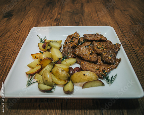 Yummy steak bites with grilled potatoes