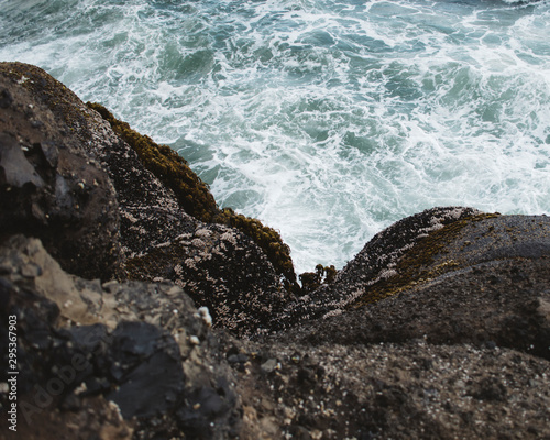Unique ocean coast with waves and bubbles