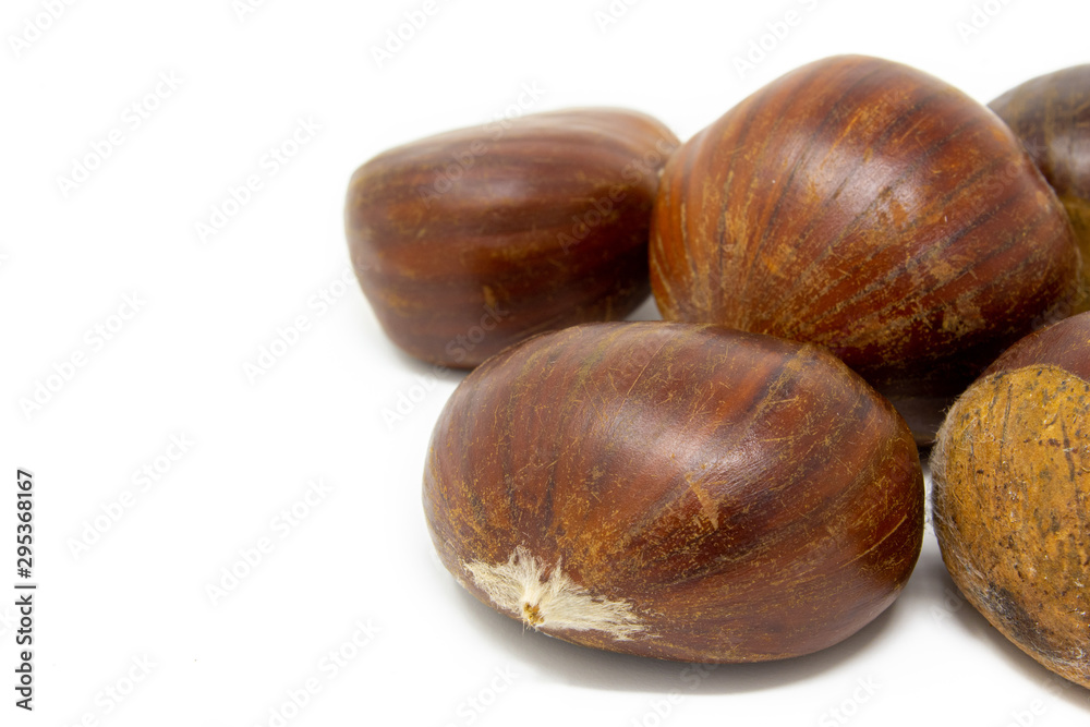 chestnuts on a white background macro photography