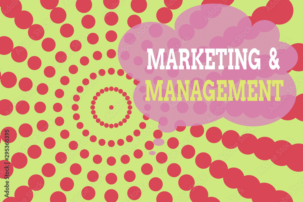 Naklejka premium Word writing text Marketing And Management. Business photo showcasing process of developing strategies for product Dotted tunnel simulating sun shining. Abstract futuristic. Comic Background