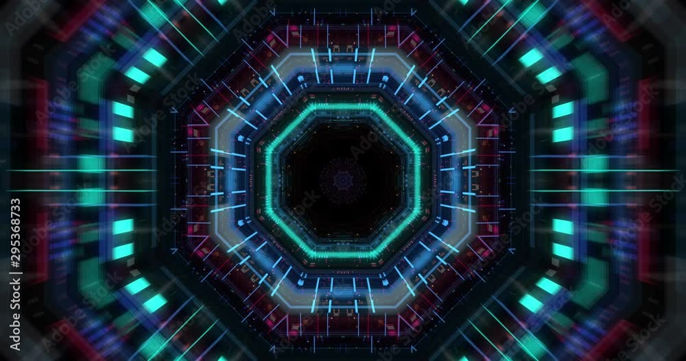 Seamless loop of abstract Large Hadron Collider. Speed portal. Data science. Big Data and Flow of digital network. Analysis system and processings. Particle Collision and Blackhole. 3D render
