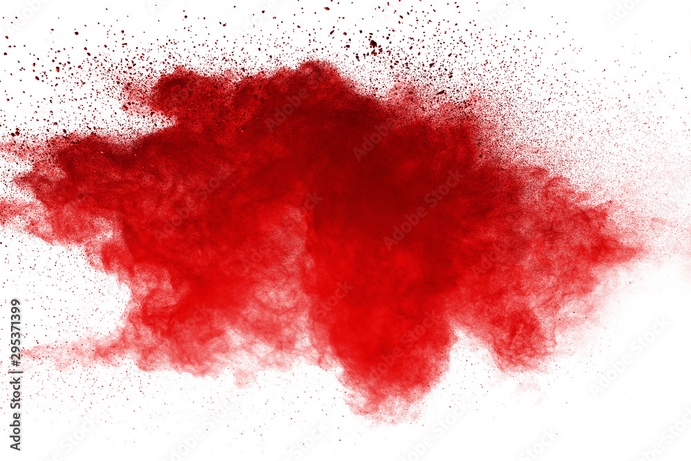 Red powder explosion on white background. Colored cloud. Colorful dust explode. Paint Holi. Red powder explosion on white background. Colored cloud. Colorful dust explode. Paint Holi.