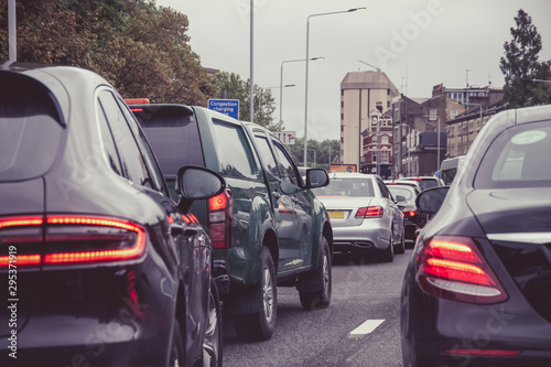 Heavy traffic on a congested busy London street