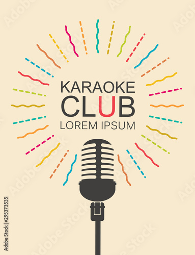 Canvas Print Vector music poster for karaoke club with a microphone and place for text on a l