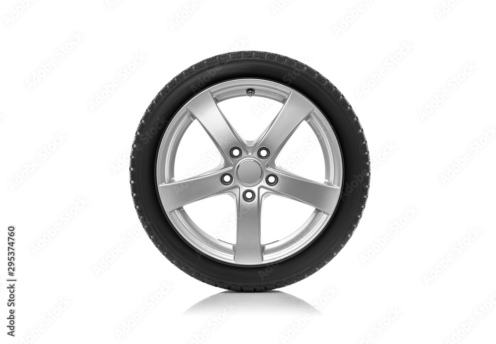 Car wheel is isolated on a white background.