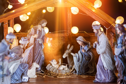 Fotografie, Obraz Christmas nativity scene; Jesus Christ, Mary and Joseph