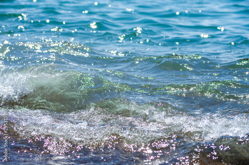 Fototapeta Naklejka Na Ścianę i Meble -  Soft wave of sea on sandy beach. Background.