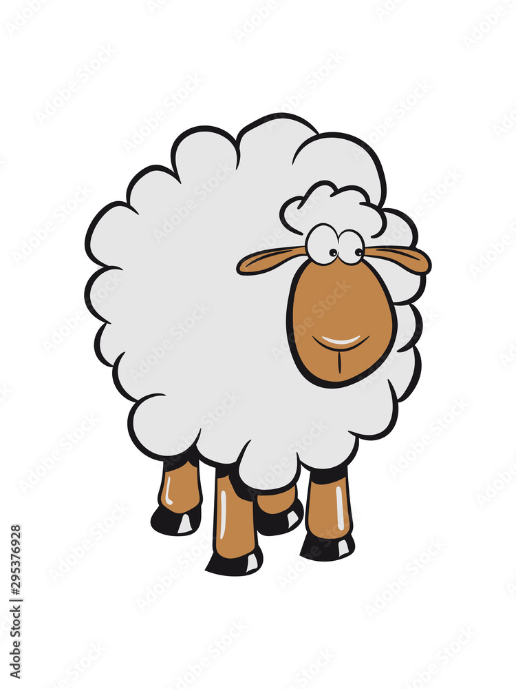 Fototapeta premium Schaf gucken unsicher Weide fressen doof gras Herde süß lieb Wolle Nutztier grasen witzig 3c