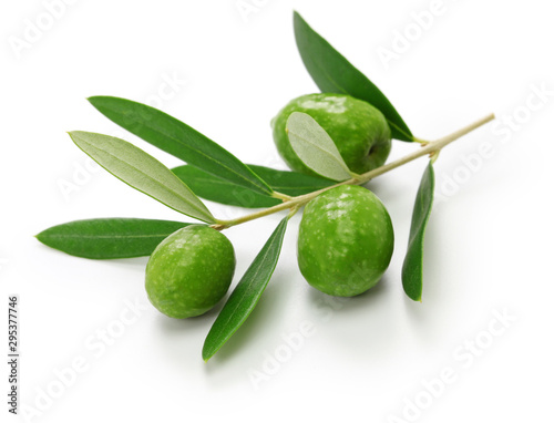 Wallpaper Mural green olives with leaves isolated on white background Torontodigital.ca