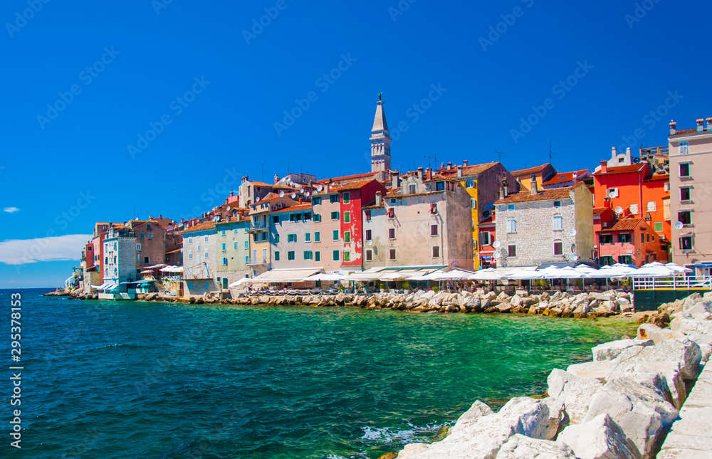 Colorful picturesque harbour of Rovinji, Istria, Croatia.