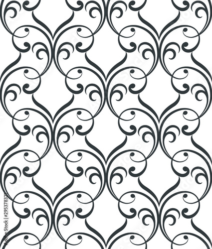 Geometric floral abstract seamless pattern. Linear motif background. Monochrome decoration design