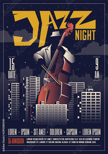 Jazz night party or live concert or live  music event flyer template. Jazz music poster concept. Vector illustration.
