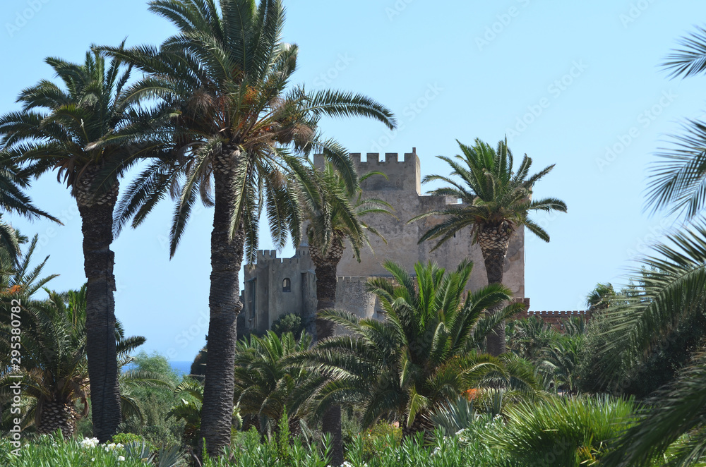 Medieval castle in Italy,Sicily. Tropical background. 